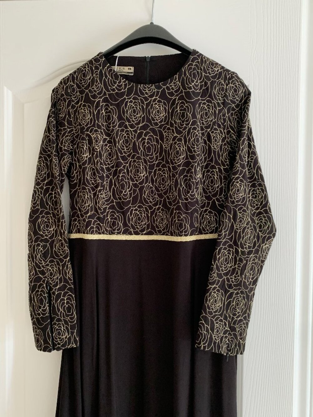 Deadstock Black Long-sleeved Formal Embroidered Maxi Dress